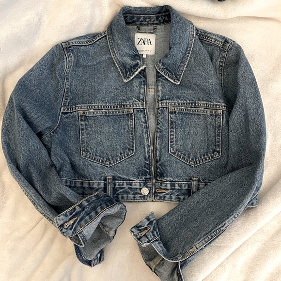 Zara zippered crop denim jacket - Picture 3 of 8